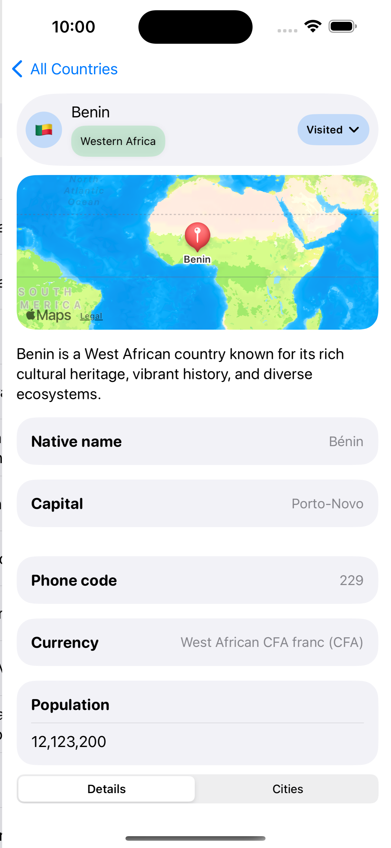 Travu app screenshot showing the travel bucket list feature.